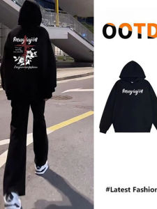 Retro American Hoodie Sweatshirt for Men Heavyweight Pure Cotton Autumn Winter Casual Outerwear with Print And Kangaroo Pocket