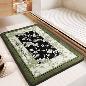 VIKAMA Vintage Floral Bath Mat Non-Slip Absorbent Flower Border Floor Rug Washable Mat for Bathroom Entryway Home Decor