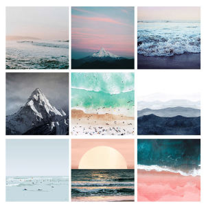 Nordic Modern Simple Bedroom Decorative Painting Pink Mountain Sea Sunset Landscape Back Adhesive Print Core Home Decoration
