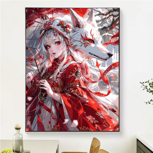 Digital Handmade Oil Painting Nine-Tailed Fox Dopaamine New 2025 Ancient Style High Difficulty Filling Color Home Decor Artwork