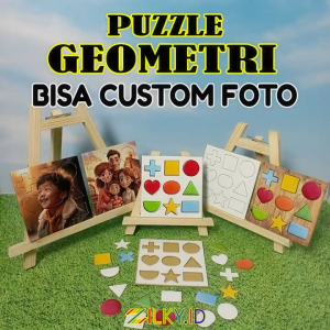Puzzle Geometri Bisa Custom Foto Gambar Bentuk Bangun Datar Mainan Edukasi Anak Chunky Shape 3D Montessori Karton Board Latar Putih Polos Kayu Bisa di Warnai Photo Poto Puzle Puzel Pazzel Pazle Geometry Geometric Murah