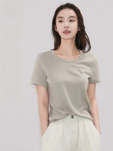 Miiow | Loose Short Sleeve Round Neck T-Shirt Womens Summer New Style Pure Color Base Shirt Slimming Versatile Cotton Polyester Blend