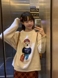 3 ใบหน้า เสื้อไหมพรมสวมหัวลายหมีน้อยการ์ตูนสไตล์ชิวๆสำหรับผู้หญิงเสื้อผ้าถักแขนยาวแบบนูญทรงหลวมสำหรับนักเรียนแบบใหม่ฤดูใบไม้ ร่วงและฤดูหนาวเสื้อท่อนบนแบบหนา