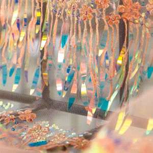 1 Yard Illusory Color Leaf Beaded Embroidered Sequin Lace Trim Fabric For Women DIY Sewing Wedding Dress Clothing Applique Patch