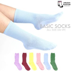 Kaos Kaki Panjang Wanita Polos Pastel Katun Crew Socks