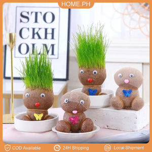 Grass Head Mini Plant DIY Potted Doll Cute Lanscaping Decking Children Gift Planters Room Decor