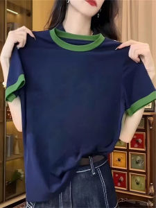 Color-blocked Loose Fit Slender Short Sleeve T-shirt