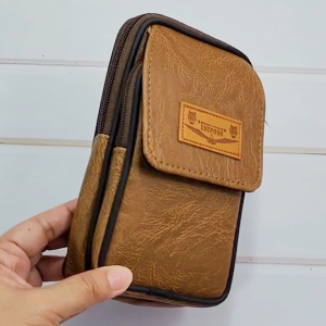 กระเป๋าหนังคาดเอว สอดเข็มขัด ใส่มือถือ รุ่น 2 ซิป 2 ช่อง ขนาด 4 x 7 นิ้ว ใช้งานสะดวก พกของง่าย