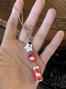 Creative Alloy Kitty Cat Bag Keychain Mobile Phone Pendant Cute Easy Pull Can Apple Head Cover KT Doll Toy Phone Accessory