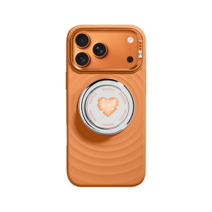 MASFEIL | Liquid Silicone Magnetic Phone Case with Stand for iPhone 17 Pro Max Orange Polka Dot Heart