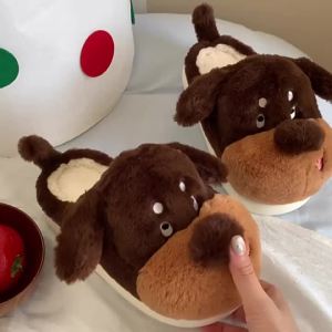 Xixitiao Dép lê vải bông đi trong nhà dễ thương chó mùa đông lông mới giày nam và nữ thoải mái đế mềm thường ngày vui vẻ hoạt hình đôi dép bông gia dụng