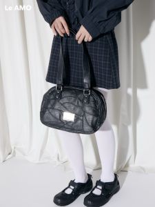 LeAMO Original Patchwork Millennial Style Boston Bag Single Shoulder Vintage Feel Design Polyester Lining Soft PU Strap