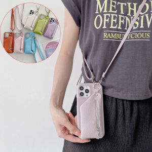 Wallet Zipper Case with Coin PocketCrossbody Chain Purse Wrist Handbag For iphone 16 Pro Max 15 Pro 14 pro max 13 Pro Max iphone 11 Pro 12 Pro 13 mini XR XS Max X Crossbody Lanyard Strap Leather Cover Case [Card Slots][Coin Zipper Pocket]
