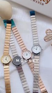 Mooney Jam Tangan Wanita Gogoey Tali Rantai Stainless Stell Bulat Romawi Tanggal Aktif G05