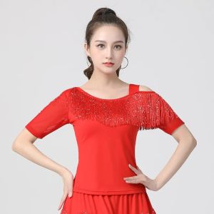 Dance Top Latin Dance Dress National Standard Dance Dress Square Dance One Shoulder Sequin Tassel Performance Dress Summer Girl