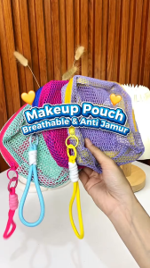 Tas Kosmetik Jaring Travel Makeup Pouch Mini Anti Jamur Ringan Fleksibel Dengan Hand Strap