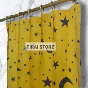 Hordeng Jendela Gorden Pintu Kamar Full Set Kawat s Motif Bulan Bintang Model Plisket Kain Termurah