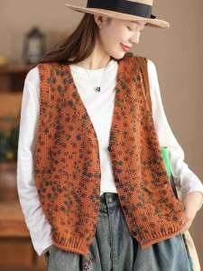 Spring Autumn Cotton Knitted Vest Womens V-neck Sleeveless Open Cardigan Loose Outerwear Tank Top Korean Style Pure Cotton