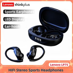 Lenovo | Lenovo LP75 Bluetooth Wireless Earphones Secure Earhook Design ENC Call Noise Cancelling LED Battery Display for Running Gym