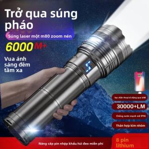 Đèn Pin LED Siêu Sáng 99000000LM 100W GT60 Đèn Pin Mạnh Mẽ Có Thể Sạc Lại Loại C Tầm Xa Có Màn Hình Hiển Thị Nguồn Để Sử Dụng Ngoài Trời