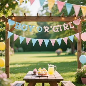 Gender Reveal Banner Set Glitter Bunting Pennant Flags for Gender Reveal Party Decoration Photo Backdrop