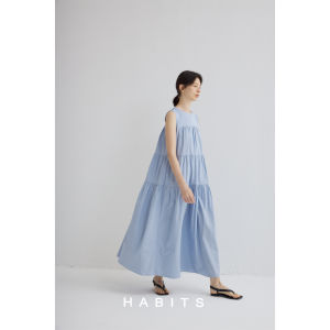 HABITS Long Dress round Neck Sleeveless Cake Ruffle Design Front Back Two-Way Wear Design Womens Fashion Summer Dress