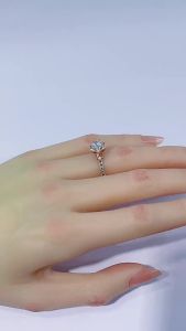 1CT Bạc 925 Moissanite Nhẫn Hoa Hồng Mạ Vàng Đính Hôn Cưới Ban Nhạc Dành Cho Nữ Zircon D VVS1 Trang Sức Viễn Chí Bảo