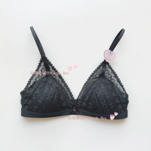 Cute Heart Lace Cup Bikini Style Comfortable Bra Breathable Wireless Polyester Fabric Fixed Strap Triangle Cup Young Womens Underwear