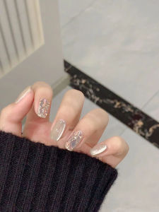 Nghệ Thuật Làm Móng Tay Thủ Công Mùa Thu Đông Có Hạt Thủy Tinh Móng Giả Màu Trắng Có Thể Tháo Rời Móng Giả Phụ Kiện Làm Đẹp