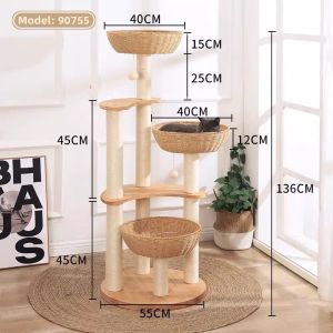 JIACHONG | Large Fatty Solid Wood Cat Tree Easy to Clean 4 Level Sisal Woven