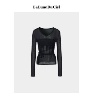 La lune Du ciel | Áo Thun Dệt Kim V-Neck Đai Nhẹ