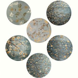 10CM 6PCS 2D Elegant Refreshing Wooden Coasters Coffee Shops Furniture Decorations Gift Sets Desktop Protection Heat Insulation