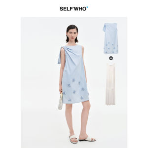 Summer New Lace Up Bead Flower Dress Tencel Cotton Blend