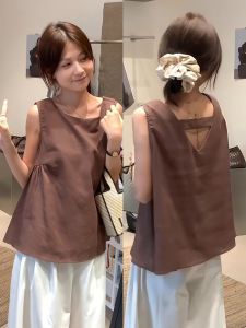 Womens Hollow out Square Collar Sleeveless Shirt Summer Trendy Thin Style Loose Fit Top Korean Style Commute Fashion