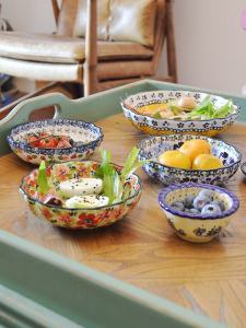 Elandil Style Ceramic Dining Utensils Hand-Painted Underglaze Color Retro Vegetable Flower Pattern Home Use Small Dish Plate
