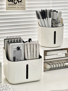 Simple Desktop Organizer Box Office Stationery Storage Tray Pen Holder Multi-Compartment Plastic Acrylic round Shape