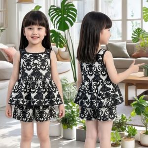 Sleeveless Thin Flowered Dress and Shorts Set for Girls Summer Fashion