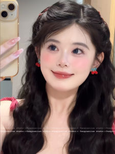 Handmade Half-Ripe Cherry Beaded Earrings Womens Summer Sweet Girls Ear Jewelry Color Collision Design Sense Ear Decorations