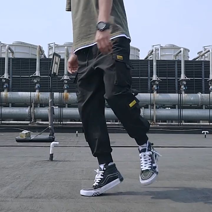 Mens Casual Cargo Pants Fashion Sweatpants Baggy Hip Hop Cropped Trousers