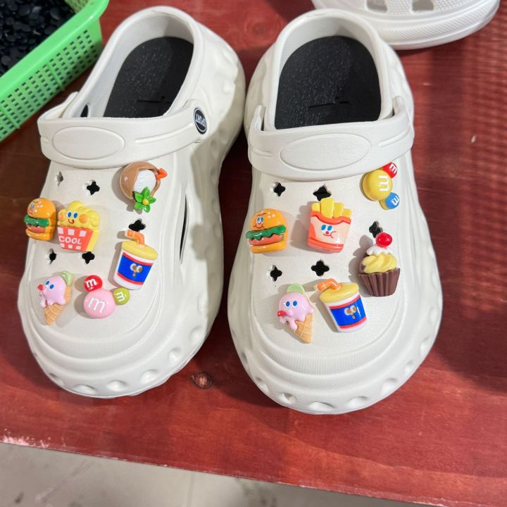 12 Cái/Bộ CROCS jibbitz quyến rũ giày trang trí 3D khoai tây chiên Hamburger Kem khóa giày trang trí cho CROCS