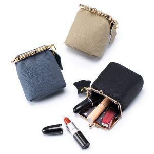 Smart King Mini Kiss Lock Coin Purse Genuine Leather Lychee Pattern Multi-functional Female Convenient Lipstick Storage Bag Wallets 2209