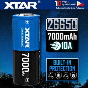XTAR 26650 7000mAh Protected Battery - 3.6V Rechargeable - Lithium-Ion - 10A - Big Button Top Design
