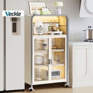 Veckle Kitchen Racks Organizer Stainless Steel Storage Rack Shelf Dish Racks with Door