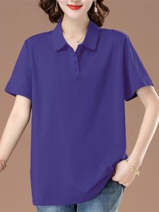 Loose Fit Casual Pure Cotton Short Sleeve Polo Shirt Womens T-Shirt Summer Slimming Turn-down Collar Top Korean Style