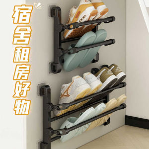 Foldable Stainless Steel Shoe Rack Dormitory under Desk Small Size Wall Mounted Doorway Storage No Installation Required