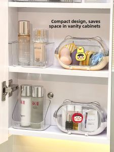 Cute Cartoon Cosmetic Egg Powder Puff Storage Box Dustproof Organizer Shelf for Makeup And Skincare Samples Cat Ear Design