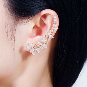SEQUITO New Unique Yellow Gold Plated Full Pave Bling Multi Color AAA Cubic Zircon Asymmetric Clip on Ear Stud Earrings for Women Evening Prom Party Trendy Jewelry SE667