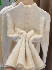 Korean Style Lace Half High Collar Brushed Knitwear Womens Autumn Winter New Lazy Soft Versatile Base Layer Sweater