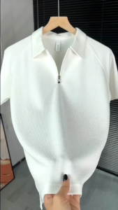 Áo sơ mi polo nam với cảm giác cao cấp dáng修身 cổ khóa kéo nửa áo thun thoáng khí.