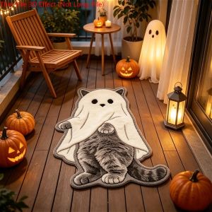 VIKAMA Halloween Cat Alien Floor Mat Soft and Slip-resistant Porch Floor Mat for Bedroom Side Cushion for Home Decoration